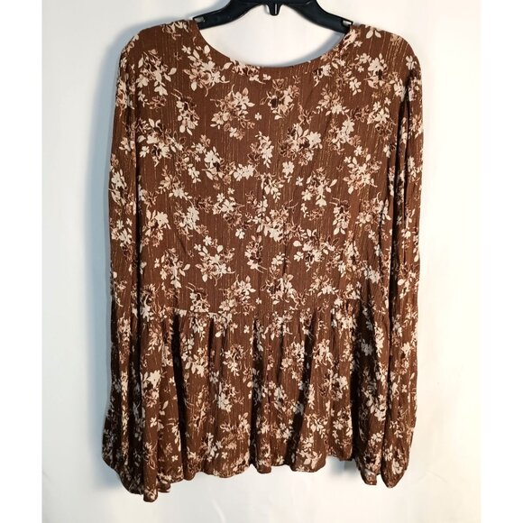 Torrid Lace Inset Boho Tunic Top 2X 18/20 Brown Floral V-Neck Long Sleeve - Picture 4 of 8